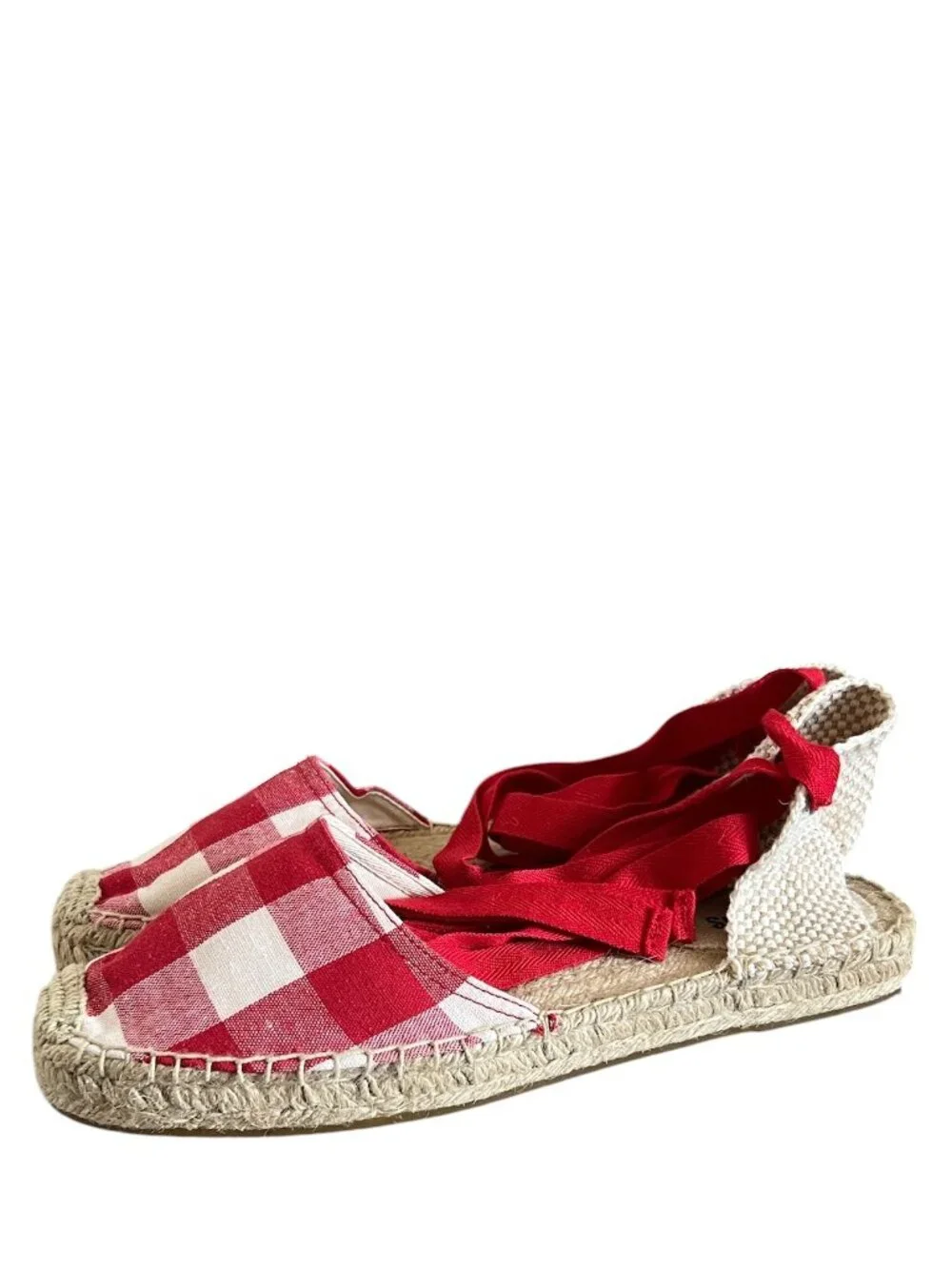 Soludos Red & White Gingham Lace Ankle Espadrilles Size 11